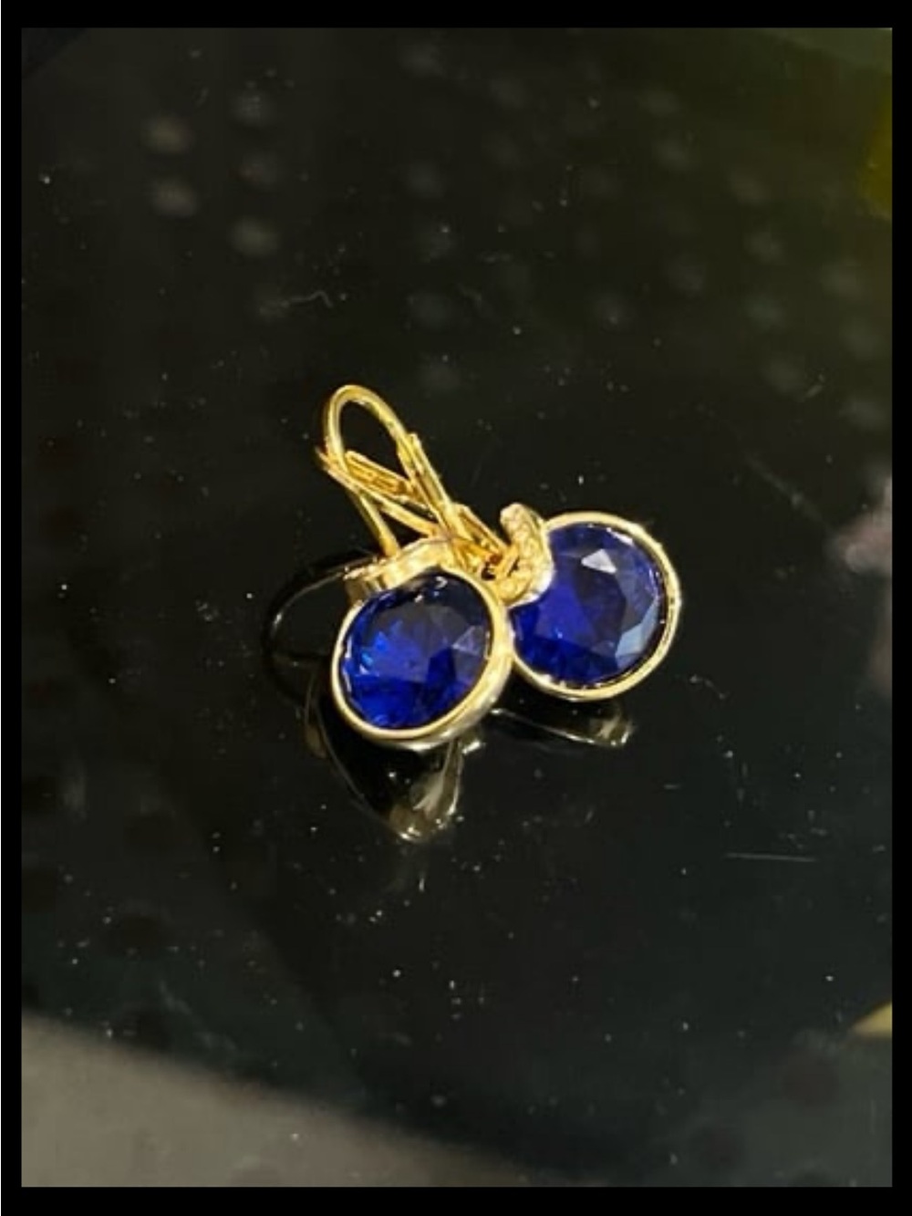 Gorgeous royal blue swarovski crystal Bella earrings with 14kt gold plating #474